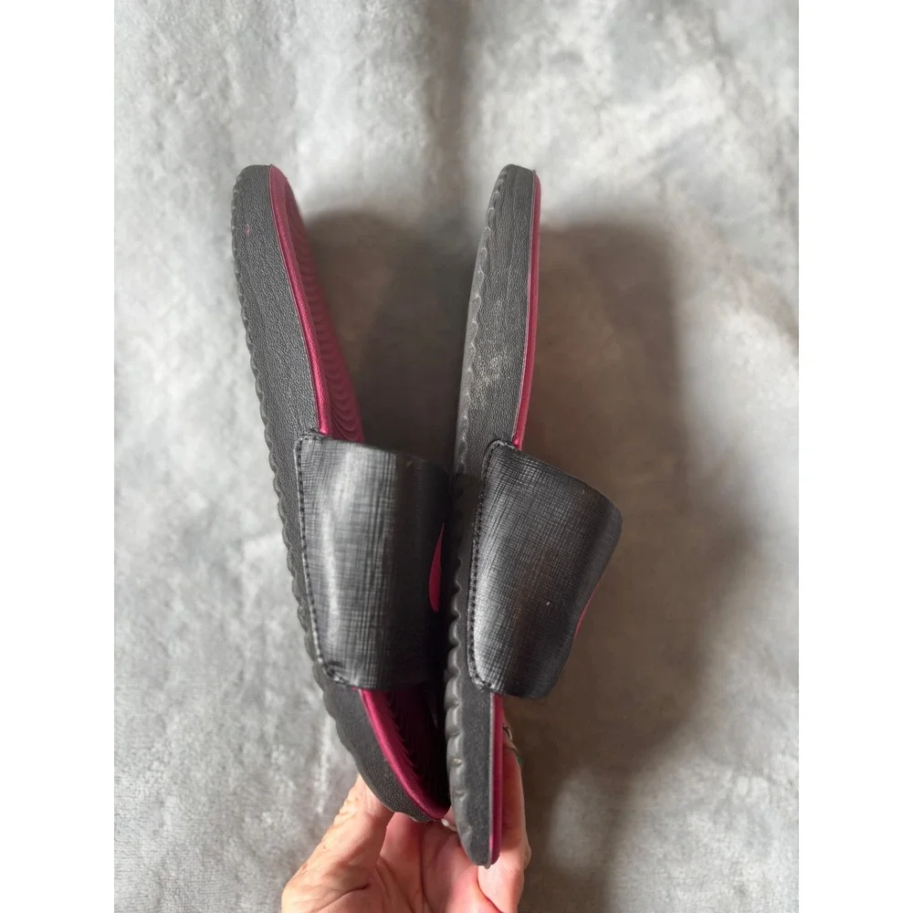 Nike Kawa Kids Slides Black Pink Swoosh Sandals Slip On Athletic Shoes-7Y